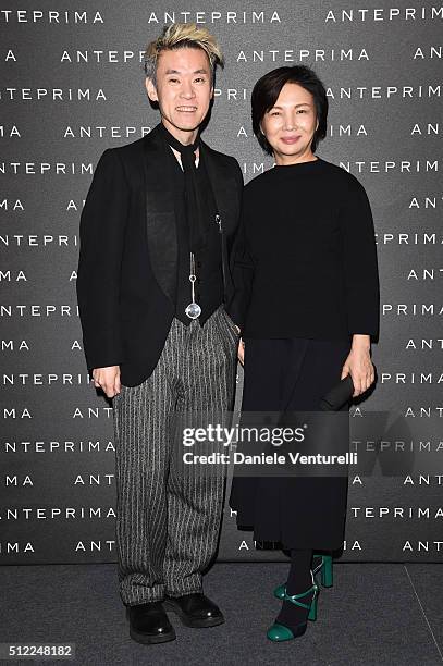 Artist Shinsuke Kawahara and designer Izumi Ogino attend the Anteprima show during Milan Fashion Week Fall/Winter 2016/17 on February 25, 2016 in...