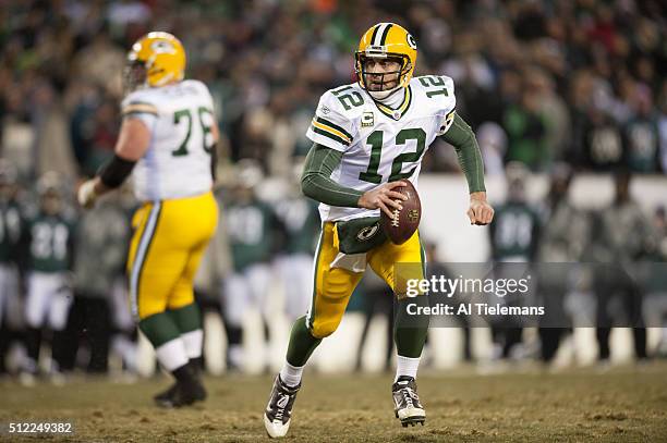 Playoffs: Green Bay Packers QB Aaron Rodgers in action vs Philadelphia Eagles at Lincoln Financial Field. Cover Inset. Philadelphia, PA 1/9/2011...