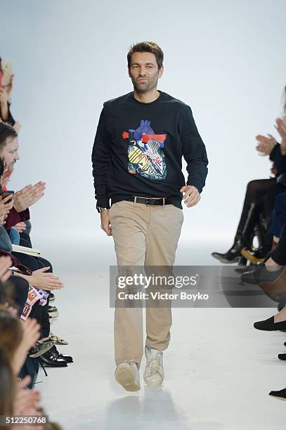 Designer Massimo Giorgetti walks the runway after the Emilio Pucci during Milan Fashion Week Fall/Winter 2016/17 on February 25, 2016 in Milan, Italy.