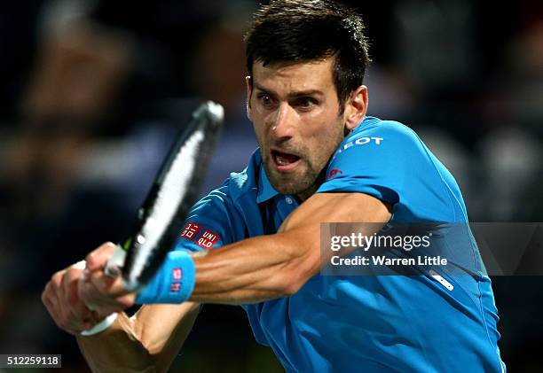 Novak Djokovic of Serbia in action during his quarter final match against Feliciano Lopez of Spain on day six of the ATP Dubai Duty Free Tennis...