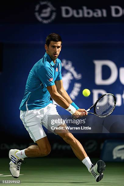 Novak Djokovic of Serbia in action during his quarter final match against Feliciano Lopez of Spain on day six of the ATP Dubai Duty Free Tennis...