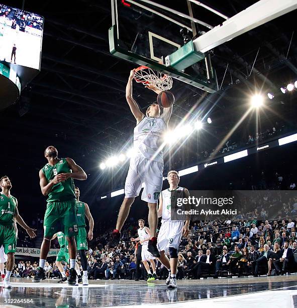 Fran Vazquez, #17 of Unicaja Malaga in action during the 2015-2016 Turkish Airlines Euroleague Basketball Top 16 Round 8 game between Darussafaka...