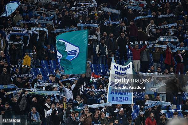 Lazio fans watching the UEFA Europa League, Round of 32 second leg match between SK Galatasaray and SS Lazio at Stadio Olimpico in Rome, Italy on...