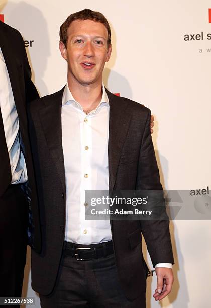 Mark Zuckerberg arrives for the presentation of the first Axel Springer Award on February 25, 2016 in Berlin, Germany.