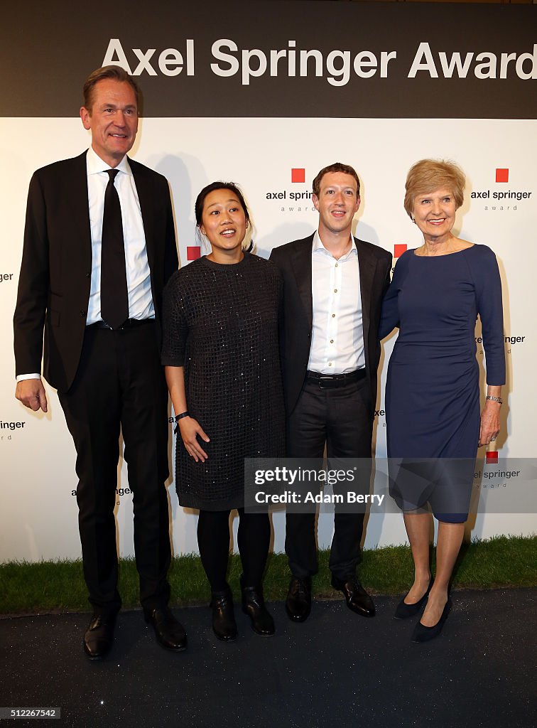 Mark Zuckerberg Awarded With Axel Springer Award In Berlin