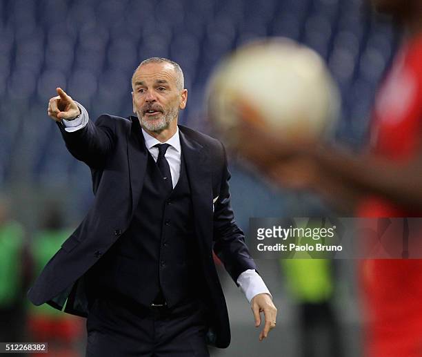 Lazio head coach Stefano Pioli gestures during the UEFA Europa League Round of 32 second leg match between Lazio and Galatasaray on February 25, 2016...