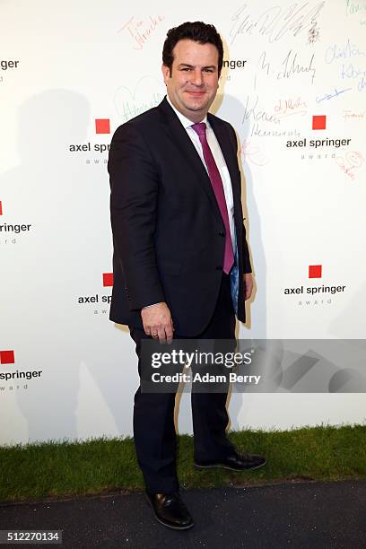 Hubertus Heil arrives for the presentation of the first Axel Springer Award on February 25, 2016 in Berlin, Germany.