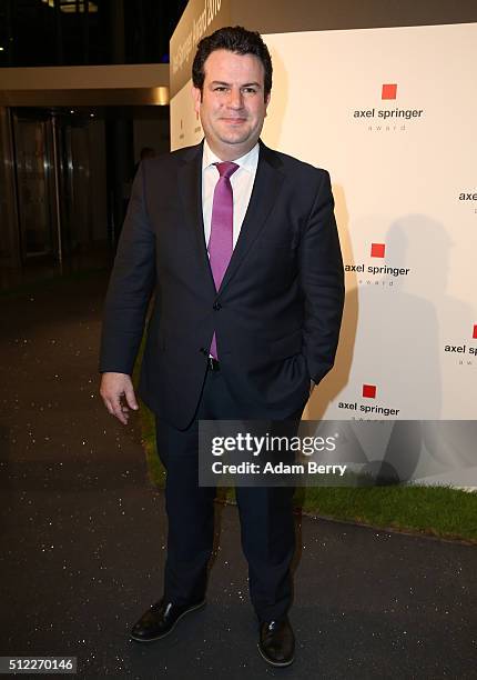 Hubertus Heil arrives for the presentation of the first Axel Springer Award on February 25, 2016 in Berlin, Germany.