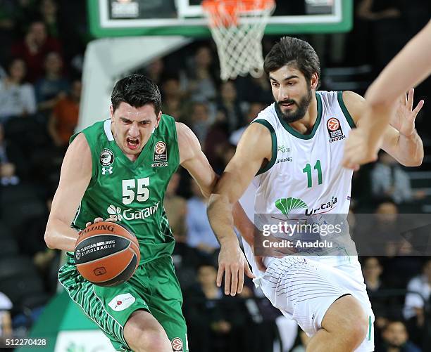 Emir Preldzic of Darussafaka Dogus in action against Daniel Diez of Unicaja Malaga during Turkish Airlines Euroleague Top 16 Round 8 Basketball match...