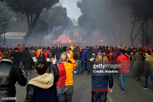 Galatasaray fans march from Popolo Square to Villa Borghese Park to show their support prior to the UEFA Europa League, Round of 32 second leg match...