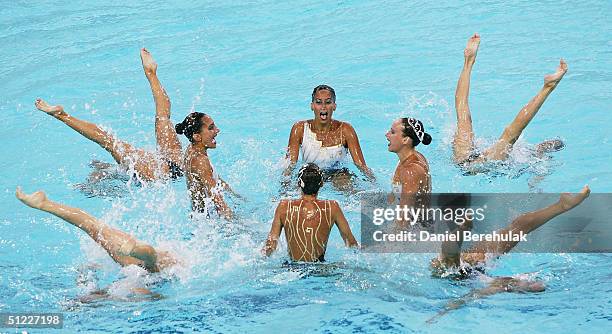 Team Italy performs in the team free routine event on August 27, 2004 during the Athens 2004 Summer Olympic Games at the Synchronised Swimming Pool...