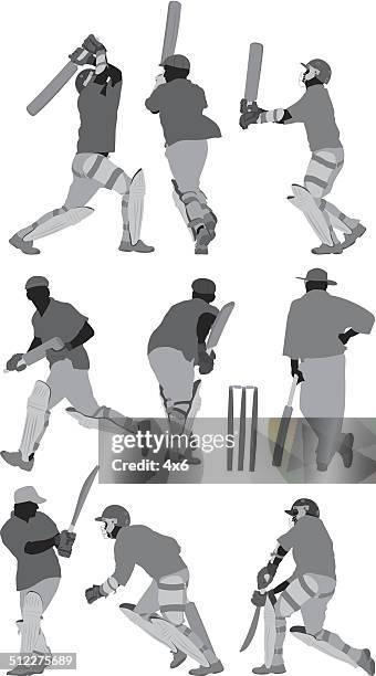 verschiedene aktionen cricket player - cricket player white background stock-grafiken, -clipart, -cartoons und -symbole