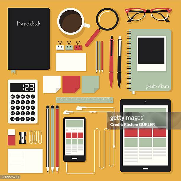 flat office tools - photograph album stock illustrations