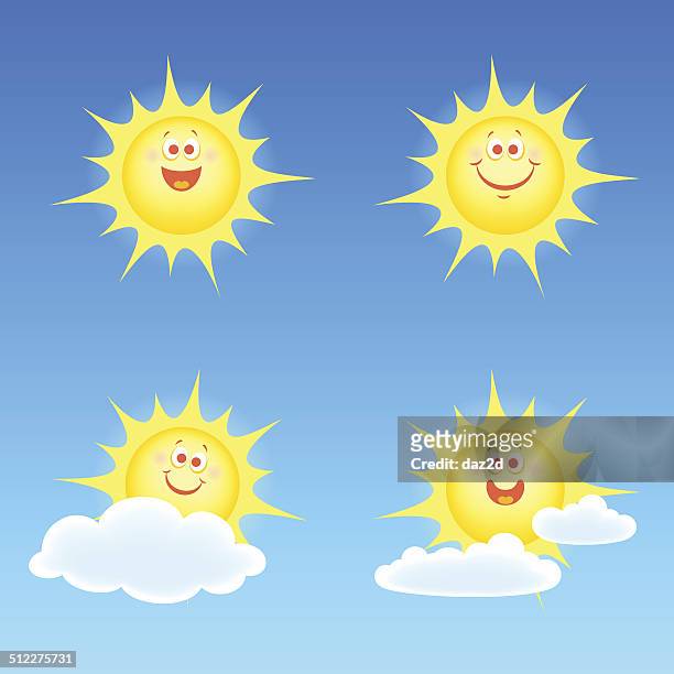 funny cartoon sun set - face surprise heat stock illustrations