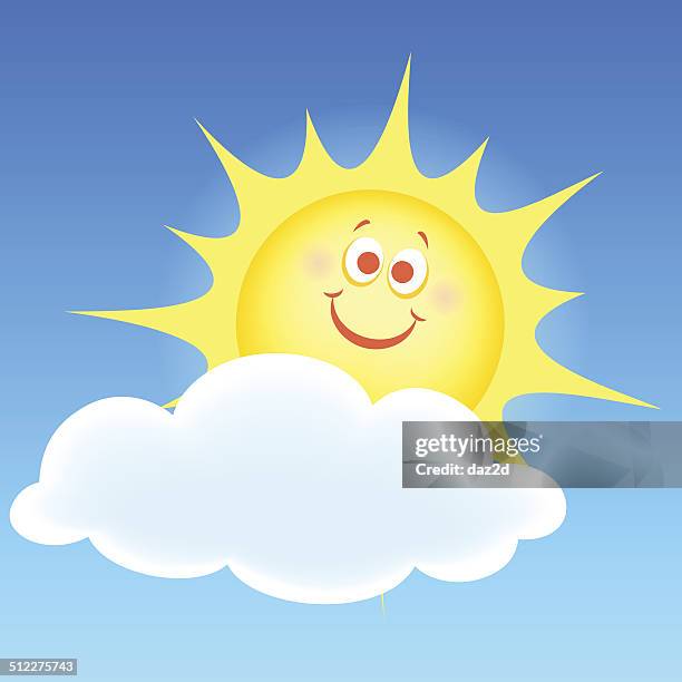 happy sun hiding behind cloud - face surprise heat stock illustrations