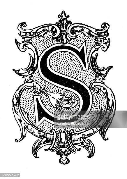 antique illustration of decorated capital letter s - letter s stock illustrations