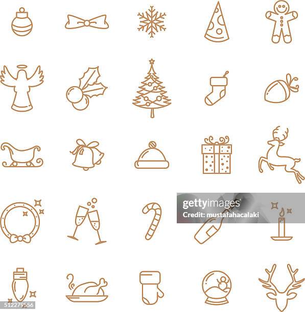 simple christmas lineart icons set - bow tie icon stock illustrations