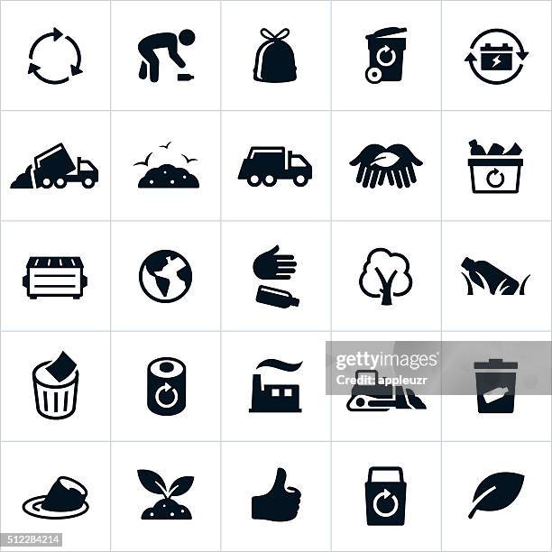 waste management and recycling icons - garbage bin stock illustrations