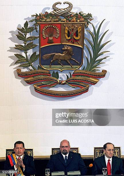 El presidente venezolano Hugo Chavez , el presidente de la Asamblea Nacional, Francisco Ameliachi y el presidente del Tribunal Supremo de Justicia,...