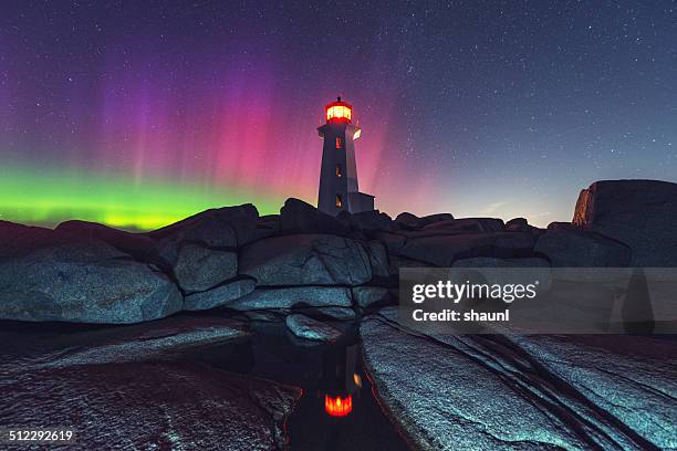 northern lighthouse - peggys cove stock-fotos und bilder