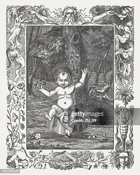 midsummer night's dream by william shakespeare, wood engraving, published 1838 - hockey puck stock illustrations