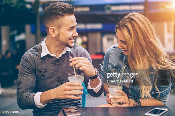 enjoying a great first date! - drinking lemonade stock pictures, royalty-free photos & images