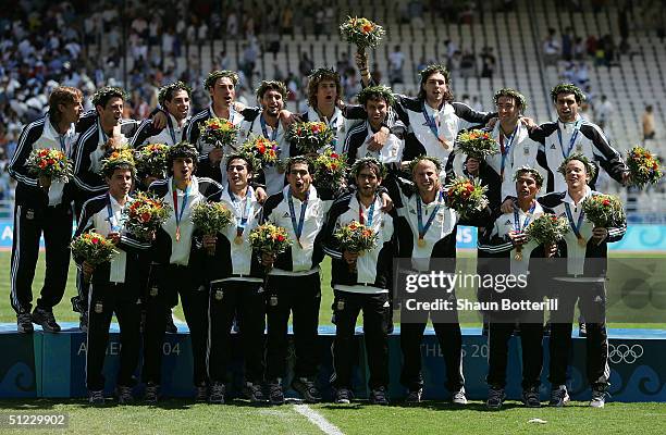 Argentiana celebrate winning the Gold medal after beating Paraguay 1-0 in the men's football gold medal match played between Argentina and Paraguay...