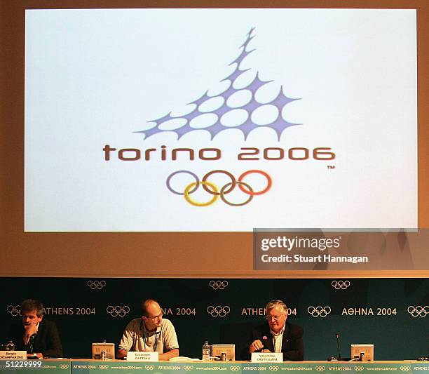 Members of the TOROC attend a press conference for the Twentieth Winter Olympics in Torino 2006 at the MPC on August 28 duing the 2004 Summer Olympic...