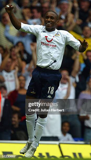 Jermain Defoe of Spurs celebrates scoring the opening goal during the Barclays Premiership match between Tottenham Hotspur and Birmingham City at...