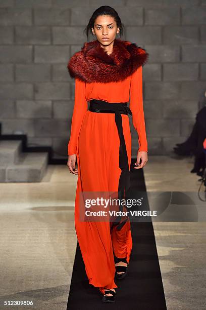 Model walks the runway at the Amanda Wakeley fashion show during London Fashion Week Autumn/Winter 2016/2017 on February 23, 2016 in London, England.