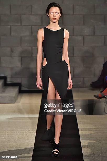 Model walks the runway at the Amanda Wakeley fashion show during London Fashion Week Autumn/Winter 2016/2017 on February 23, 2016 in London, England.