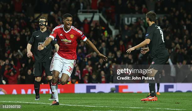 Marcus Rashford of Manchester United celebrates scoring their second goal during the UEFA Europa League match between Manchester United and FC...