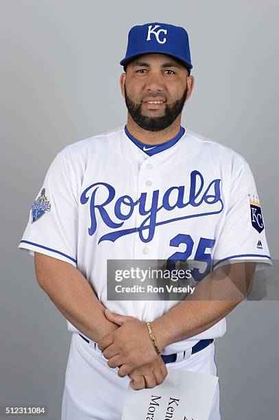 Kendrys Morales of the Kansas City Royals poses during Photo Day on Thursday, February 25, 2016 at Surprise Stadium in Surprise, Arizona.