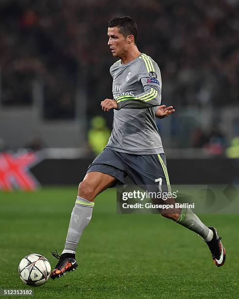 Cristiano Ronaldo of Real Madrid CF in action during the UEFA Champions League Round of 16 First Leg match between AS Roma and Real Madrid CF at...