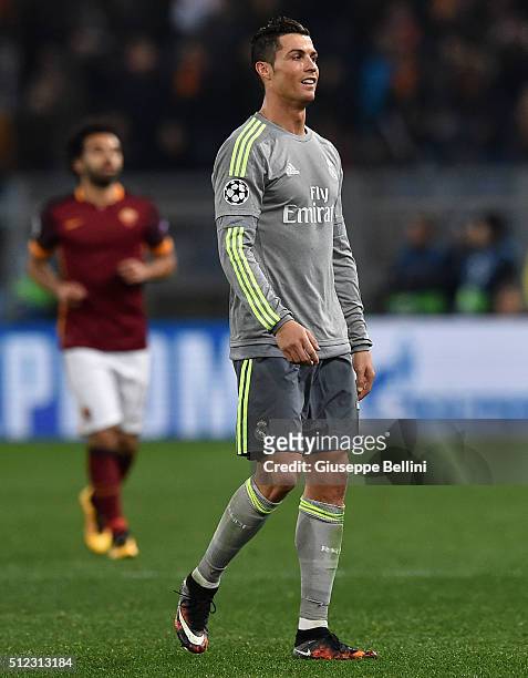 Cristiano Ronaldo of Real Madrid CF in action during the UEFA Champions League Round of 16 First Leg match between AS Roma and Real Madrid CF at...