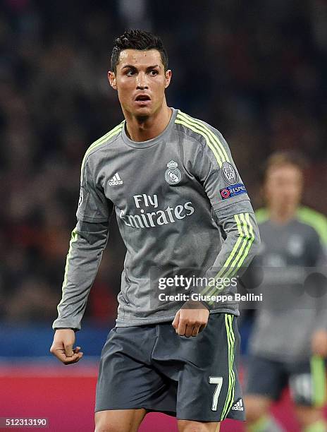 Cristiano Ronaldo of Real Madrid CF in action during the UEFA Champions League Round of 16 First Leg match between AS Roma and Real Madrid CF at...