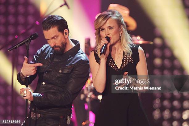 The BossHoss and The Common Linnets perform at the 'Eurovision Song Contest 2016 - Unser Lied fuer Stockholm' show on February 25, 2016 in Cologne,...
