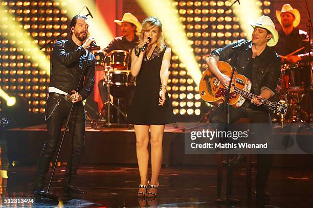 The BossHoss and The Common Linnets perform at the 'Eurovision Song Contest 2016 - Unser Lied fuer Stockholm' show on February 25, 2016 in Cologne,...