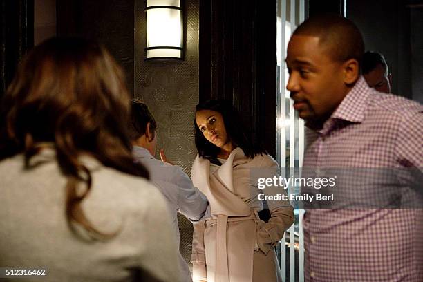 Actors Kerry Washington and Columbus Short are photographed on set of ABC's 'Scandal' for The Hollywood Reporter on March 14, 2013 in Los Angeles,...