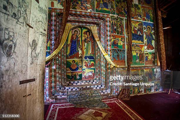 paintings in orthodox monastery of azuwa maryam - lake tana stock pictures, royalty-free photos & images
