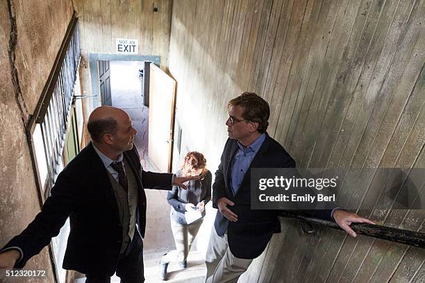 Matthew Weiner and Aaron Sorkin are photographed behind the scenes of The Hollywood Reporter Drama Showrunner Roundtable for The Hollywood Reporter...