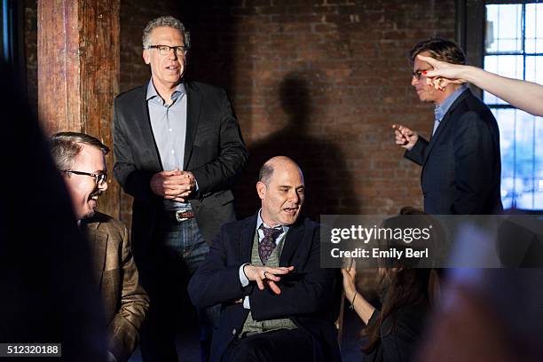 Carlton Cuse, Matthew Weiner and Aaron Sorkin are photographed behind the scenes of The Hollywood Reporter Drama Showrunner Roundtable for The...