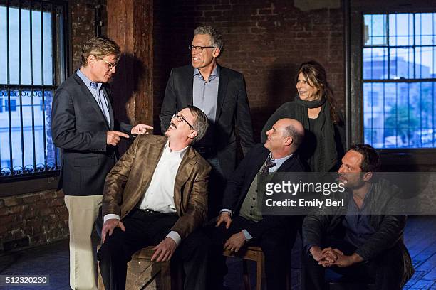 Ann Biderman, Carlton Cuse, Vince Gilligan, Nic Pizzolatto, Aaron Sorkin, and Matthew Weiner are photographed behind the scenes of The Hollywood...