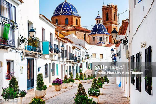 picturesque street of altea town - altea spain stock pictures, royalty-free photos & images