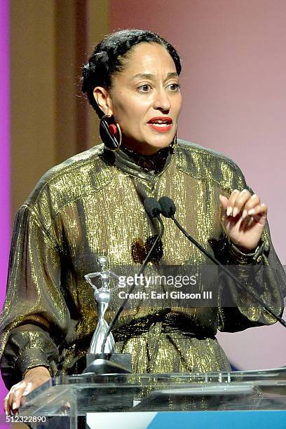 Tracee Ellis Ross speaks onstage during the 2016 ESSENCE Black Women In Hollywood awards luncheon at the Beverly Wilshire Four Seasons Hotel on...