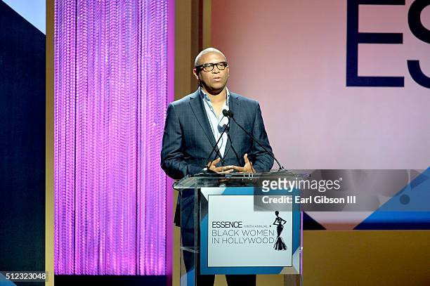 Writer Reginald Hudlin speaks onstage during the 2016 ESSENCE Black Women In Hollywood awards luncheon at the Beverly Wilshire Four Seasons Hotel on...