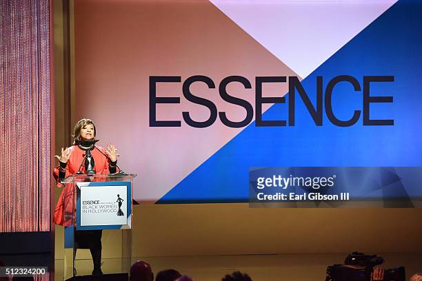 Honoree Debbie Allen speaks onstage during the 2016 ESSENCE Black Women In Hollywood awards luncheon at the Beverly Wilshire Four Seasons Hotel on...