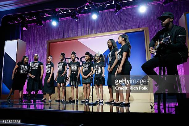 Members of the Amazing Grace Conservatory perform onstage during the 2016 ESSENCE Black Women In Hollywood awards luncheon at the Beverly Wilshire...