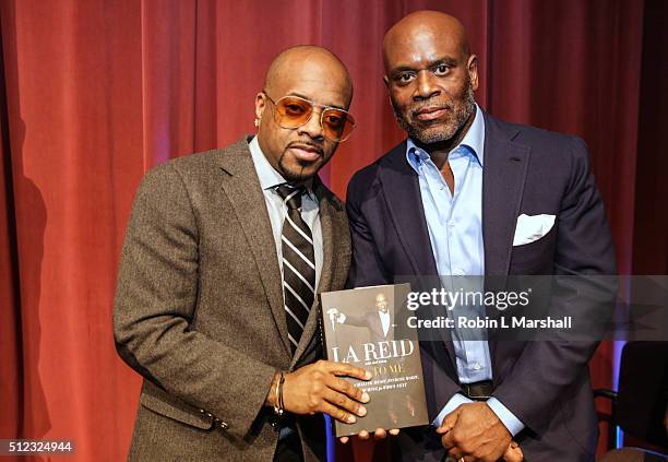 Jermaine Dupri and L.A. Reid attend the "Sing To Me" book signing at Morehouse College - Ray Charles Performing Arts Center on February 25, 2016 in...