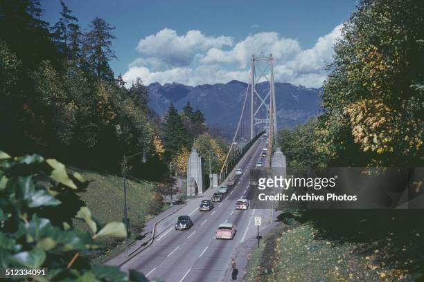 Lions Gate Bridge in Vancouver, British Columbia, Canada, circa 1960.